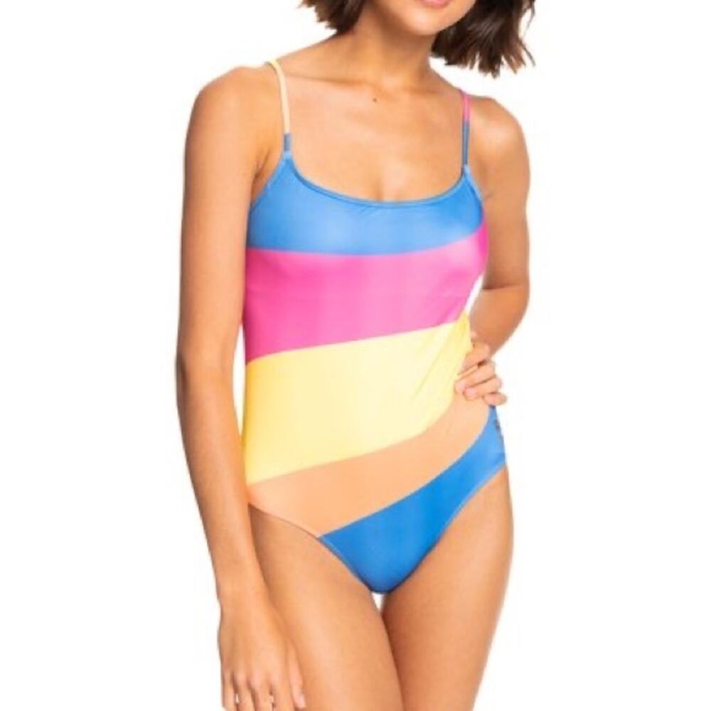 Roxy Pop Surf One Piece Bold Striped Swimsuit NWT UPF Surf Beach Vacation